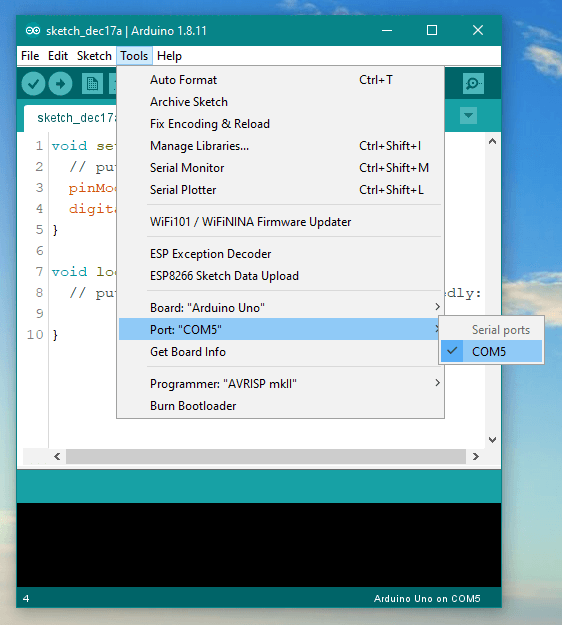 selecting COM port