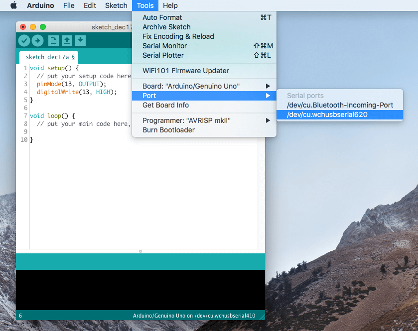 selecting COM port for the Mac