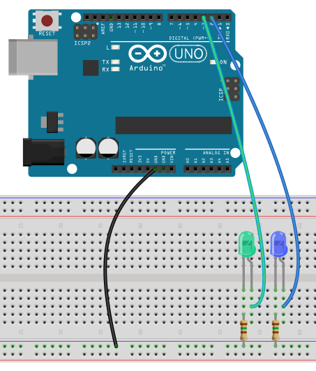 Two LEDs connections